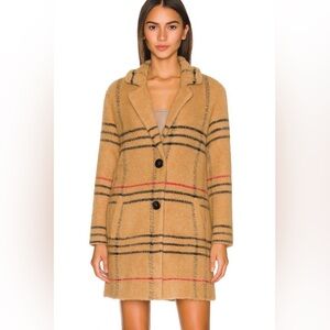 Plaid Tan Coatigan with Black and Red Stripes - Size L